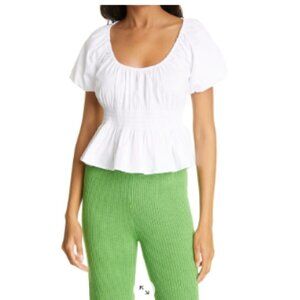 STAUD Lucia Smocked Poplin Top